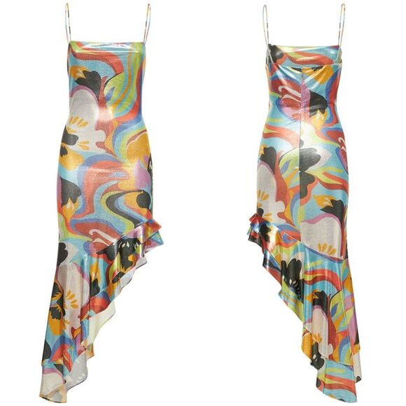 NWOT Etro Asymmetrical Artistic Floral Print Sleeveless Ruffle Dress‎ Size 46/10 - Picture 6 of 13